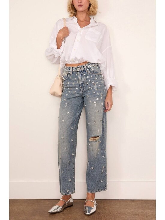 Simkhai Denim - NEW Simkhai $695 Zealand Jeans Hollywood Blue Crystal Embellished Sequin Bling